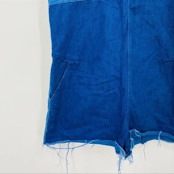 NEW Zara Size Small Denim Patchwork Raw Hem Nona Sleeveless Overall Romper - Picture 5 of 9